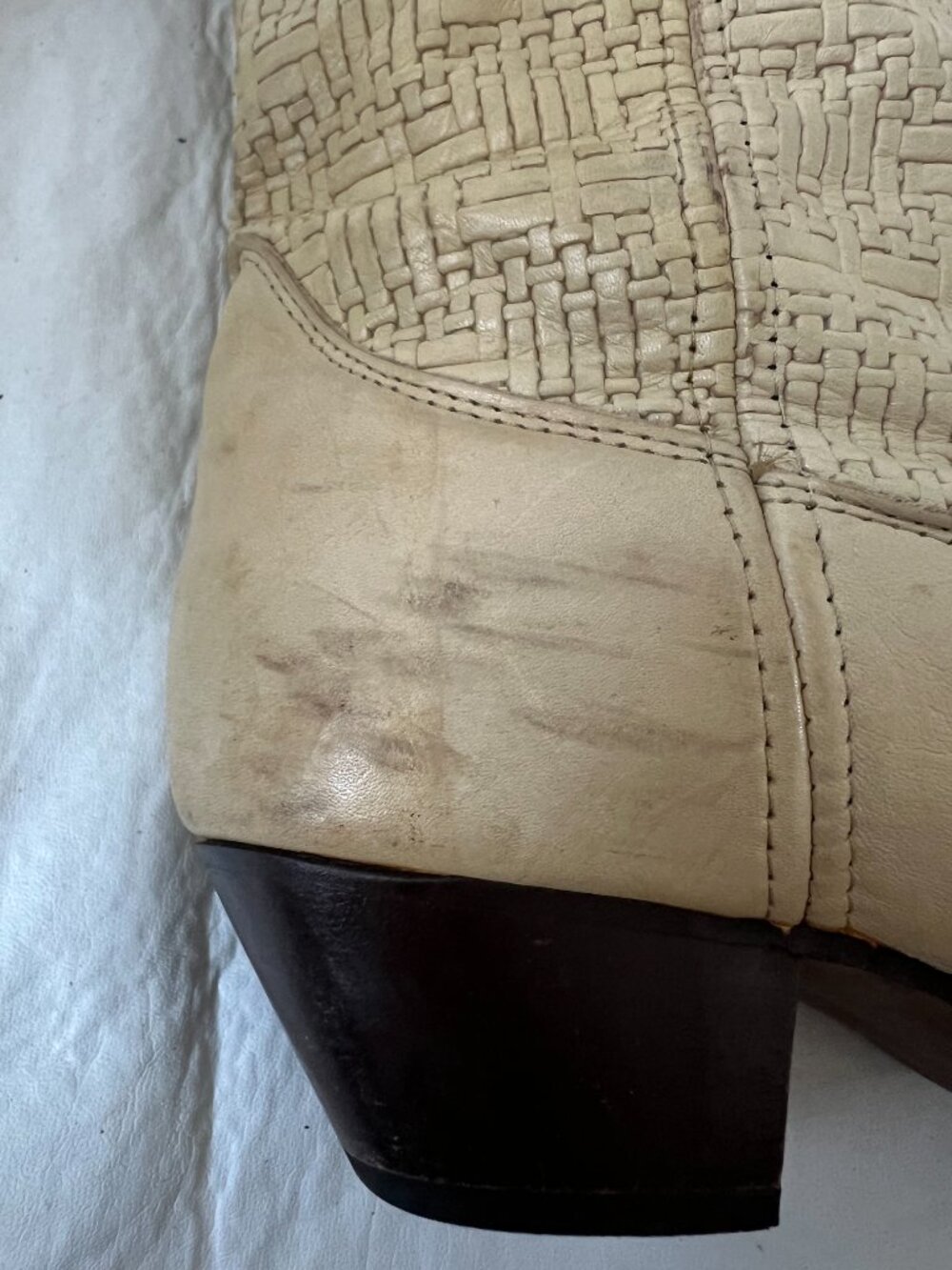 Vintage western boots Laredo cream leather basket weave womens 10 almond toe - Picture 13 of 15